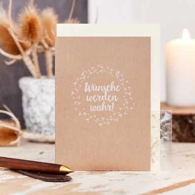 Grußkarte Wénsche werden wahr â?? Pflanzbare Karte aus Saatpapier mit Wildblumensamen