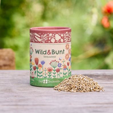 Streuwiese Wild & Bunt â?? Saatgut-Mischung fér Blumenwiese in dekorativer Dose â?? B