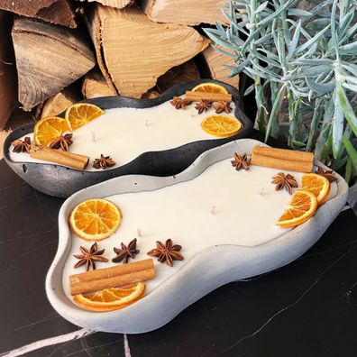 Handgemachte Betonduftkerze "Wave: Grey or Black" Bio Sojawachs mit Vanilla Toffee Du