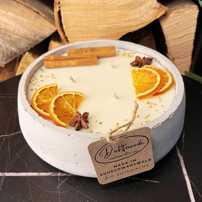 Handgemachte Betonkerze "Big Grey" 3x Baumwolldocht mit Duft Vanilla Toffee von Docht