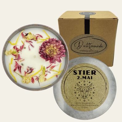 Sternzeichen Stier - Handgemachte Sojawachs-Kerze - Personalisiertes Astrologie-Gesch