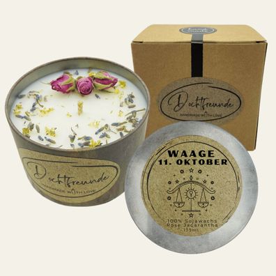 Sternzeichen Waage Duftkerze - Handgemachte Sojawachs-Kerze - Personalisiertes Astrol