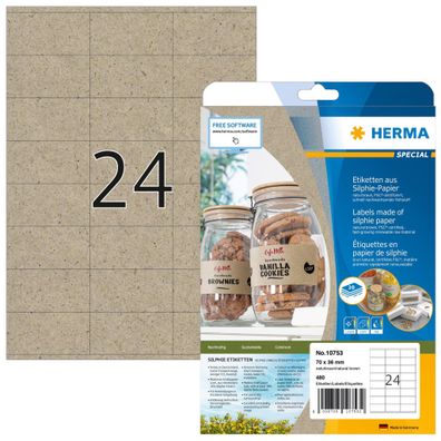 Herma Etiketten permanent 70 x 36 mm Silphie braun 20 Bl 480 Etik