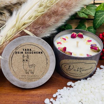 Tada - dein Geschenk - Lustiges Lama - personalisierbare Premium Duftkerze mit versch