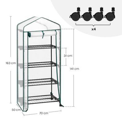 Gewächshaus mit Rollen & 3 Ablagen â?? kleines Tomatenhaus Outdoor 130/163cm â?? Gart