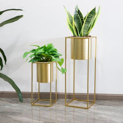 Blumenständer Set 2 Stéck Metall Gold â?? Pflanzständer modern quadratisch fér Blumen