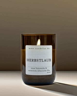 Herbstlaub Duftkerze â?? Handgefertigte Sojawachskerze â?? 250ml â?? Warmer Herbstduf