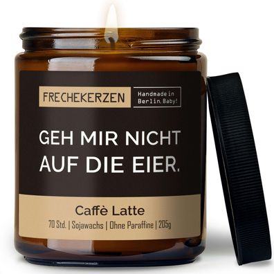 Duftkerze mit Deckel und Spruch â??geh mir nicht auf die eierâ?? â?? Lustige Kerze im