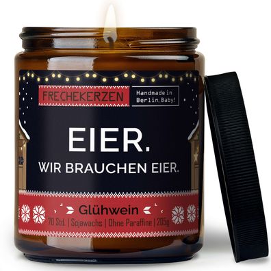 Freche Duftkerze mit Spruch â??eier. wir brauchen eier.â?? â?? Lustige Kerze im Glas