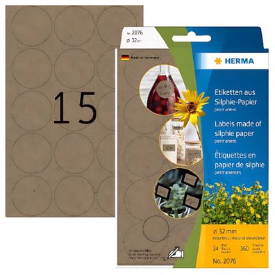 Herma Etiketten permanent Ø 32 mm Silphie braun 24 Bl 360 Etik