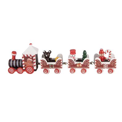 Clayre & Eef Weihnachtsdekorationsfigur Zug 22x2x7 cm Rot Holz (Gr. 22x2x7 cm)