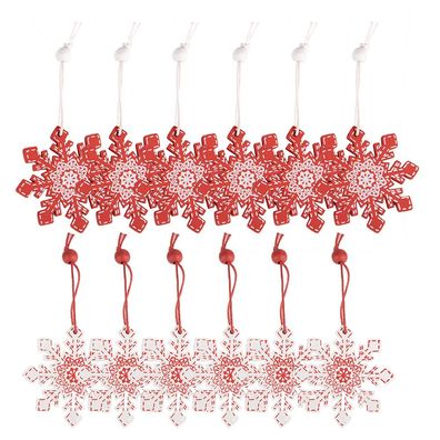 Clayre & Eef Weihnachts-Anhänger 12er-Set Schneeflocke 13x13 cm Rot Holz