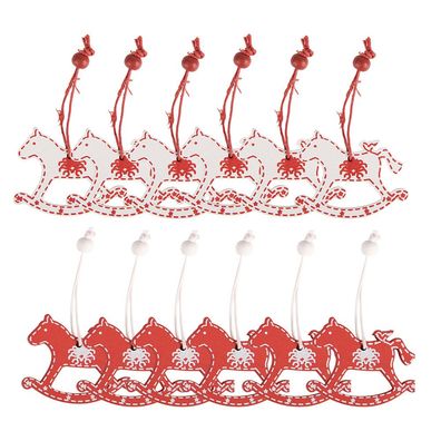 Clayre & Eef Weihnachts-Anhänger 12er-Set Schaukelpferd 13x13 cm Rot Holz