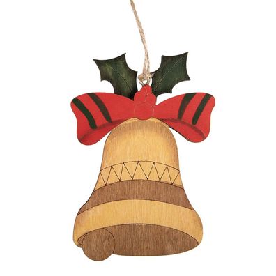 Clayre & Eef Weihnachtsanhänger Klingel Gelb Holz (Gr. 8x1x12 cm)
