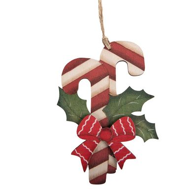 Clayre & Eef Weihnachtsanhänger Zuckerstange Rot Holz (Gr. 9x1x13 cm)
