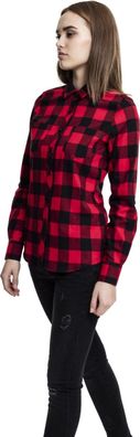Urban Classics Damen Hemd/Bluse Ladies Turnup Checked Flanell Shirt Black/Red