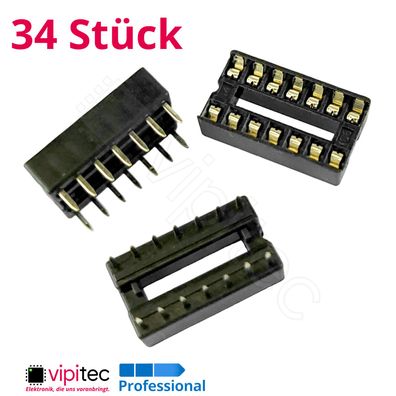 34x DIP14 IC Sockel 7,62 mm Eng DIL14 Chip Socket Fassung Halter 14-Pin 2x7
