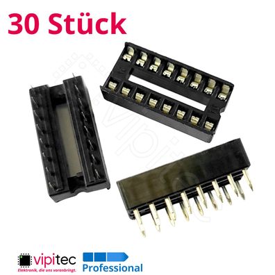 30x DIP16 IC Sockel 7,62 mm Eng DIL16 Chip Socket Fassung Halter 16-Pin 2x8