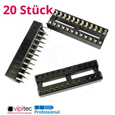 20x DIP24 IC Sockel 7,62 mm Eng DIL24 Chip Socket Fassung Halter 24-Pin 2x12