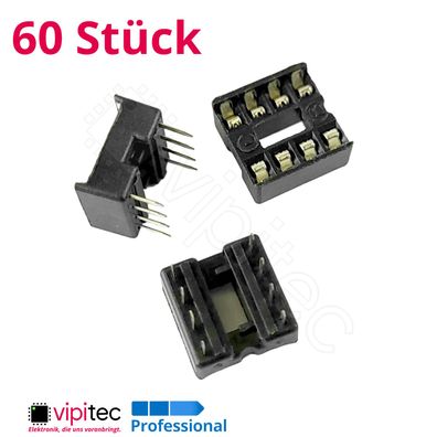 60x DIP8 IC Sockel 7,62 mm Eng DIL8 Chip Socket Fassung Halter 8-Pin 2x4