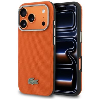 Hülle iPhone 17 Pro Max Lacoste Petit Pique orange schwarz Logo Metall Magsafe