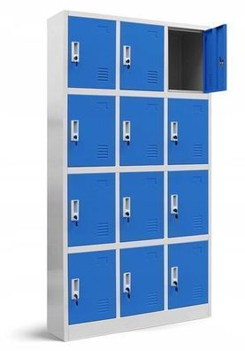 Wertfachschrank Metallspind 185x90x40 cm, 12 Türen, grau/blau