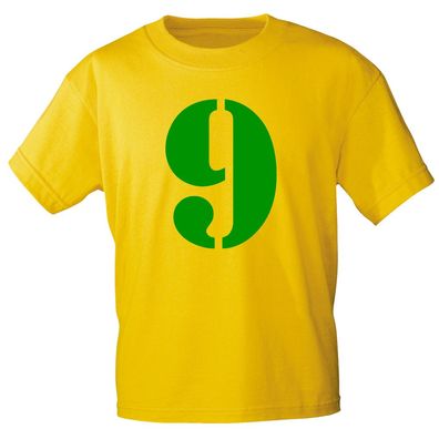 Kinder T-Shirt mit Print Zeichen Zahl Neun - 9 - 85130 Gelb Gr. 152/164