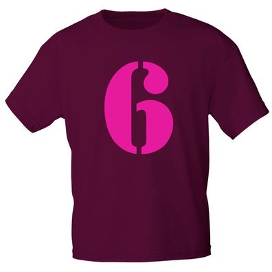 Kinder T-Shirt mit Print Zeichen Zahl Sechs - 6 - 85130 Bordeaux Gr. 152/164