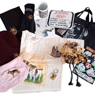 Überraschungsbox für Hundefreunde - BW-Tasche Tasse T-shirt Aufkleber....- 15 Artik