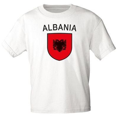 Kinder-T-Shirt mit Print Fahne Flagge Wappen -ALBANIA Albanien - 76008 weiß Gr. 152