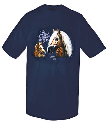 T-Shirt mit Print Pferd - Haflinger - 09802 dunkelblau - Gr. S-2XL