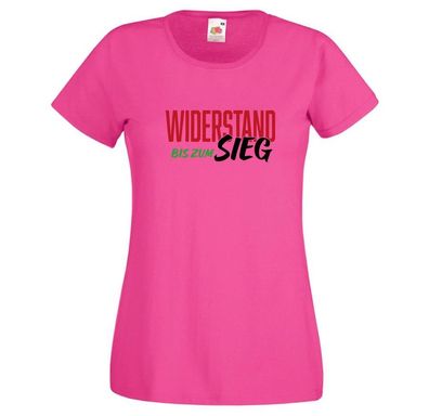 Girly-Shirt mit beidseitigem Print - Widerstand bis zum Sieg - 85236 Rosa Gr. XS-2XL