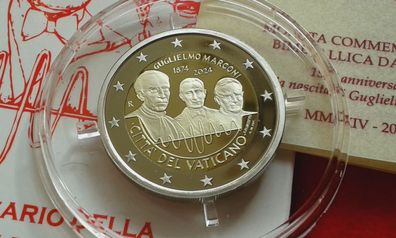 Original 2 euro 2024 PP Vatikan Marconi im Etui 2€ 2024 Vatikan PP Marconi