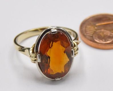 Bi Color Citrin Topas Ring Solitär 585 Gold Vintage neu wertig