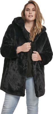 Urban Classics Damen Winterjacke Ladies Hooded Teddy Coat Black