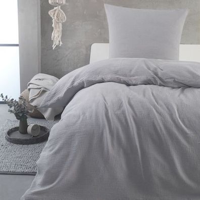 Hochwertige Musselin Bettwäsche Baumwolle 135x200 80x80cm Hellgrau