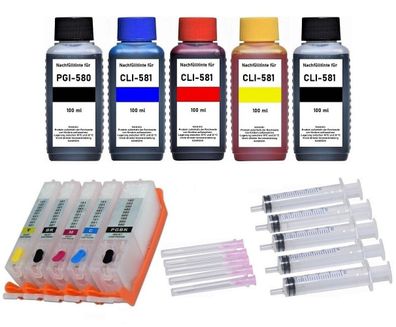 5 nachfüllbare Patronen PGI-580 + CLI-581 + Tinte f. TR7650 TR8500 TR8520 TR8550