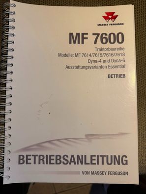 Betriebsanleitung Massey Ferguson MF 7600 Traktorbaureihe MF7614/7615/7616/7618