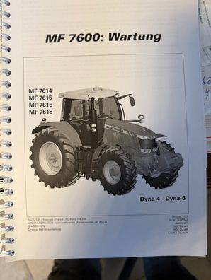 Betriebsanleitung Massey Ferguson MF7600 Traktorbaureihe MF7614/7615/7616/7618 Wartun