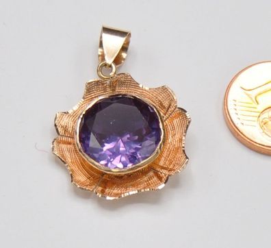 Rotgold Rosegold Amethyst Solitär Anhänger Groß 585 Gold Vintage