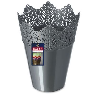 KADAX Spitzen-Blumentopf aus Kunststoff, 14.5 cm, Hoch, Silber
