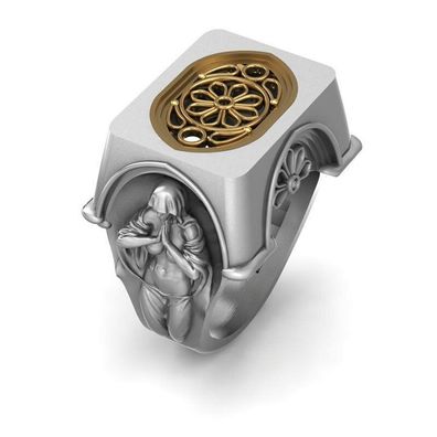 Schöne Jungfrau Maria Männer Ring zweifarbig aus Edelstahl Größe 59 (JM010326))