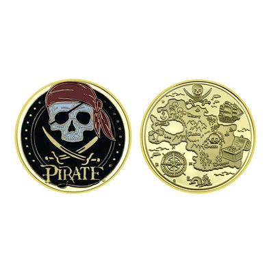 Schöne Piraten Schatzkarte Medaille 32 mm - Sehr selten - vergoldet(EPM01032610)