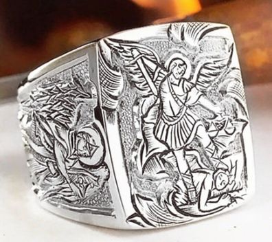 Engel Ring, Religion Ring, Erzengel Ring, Herren/Damen Ring, Größe 59 (JM010326))
