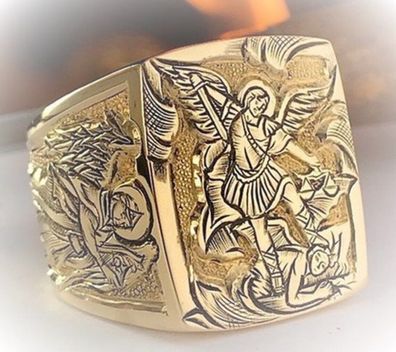 Engel Ring, Religion Ring, Erzengel Ring, Herren Ring, röße 62, vergoldet (JM010326))