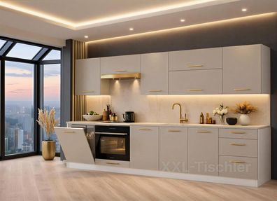 Küchenzeile LINDA DW 300 cm Kaschmir Matt- Küche, Küchenblock 3m, Einbauküche