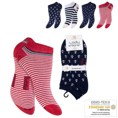 Neu 4 Paar Damen Sneaker Socken Füßlinge Söckchen Anker Ringel Punkte Baumwolle 60354