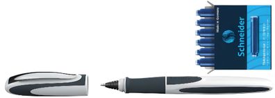 Schneider Set Tintenroller Ray weiß- dunkelgrau/Tintenpatronen blau