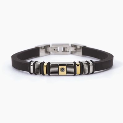 2 Jewels Herren Armband 232369 Silikon, Edelstahl, Kristall, Goldplattiert