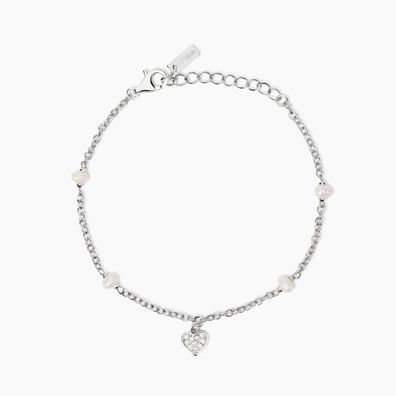 Mabina Damen Armband mit Zuchtperlen und Herzanhänger mit Zirkonia 533998